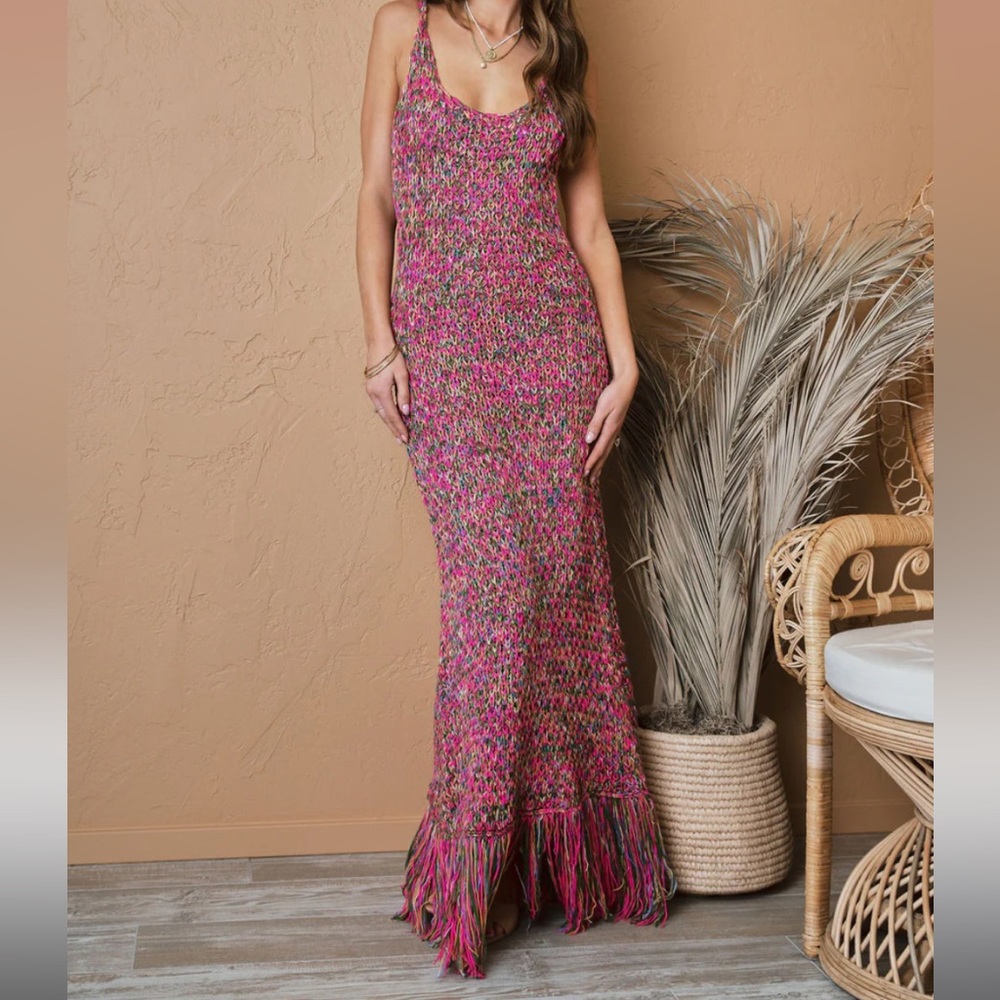 Crochet Fringe Maxi Dress
